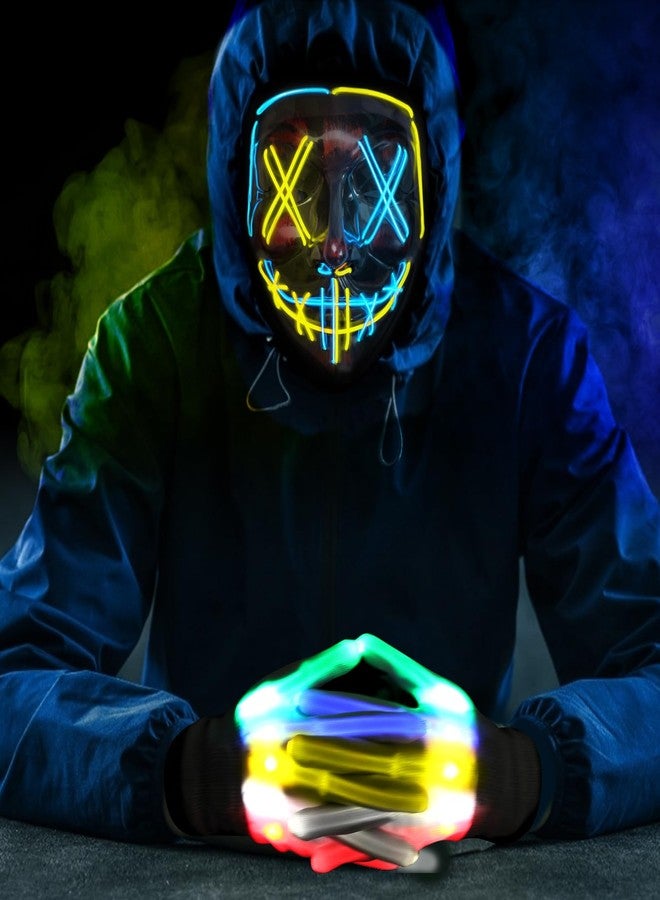 ماكس فن قفازات ماكس فن المضيئة لأقنعة الهالوين لحفلات تنكرية وأزياء الهالوين، أقنعة مخيفة بإضاءة LED لحفلات الهالوين (أصفر + أزرق) - Image 3